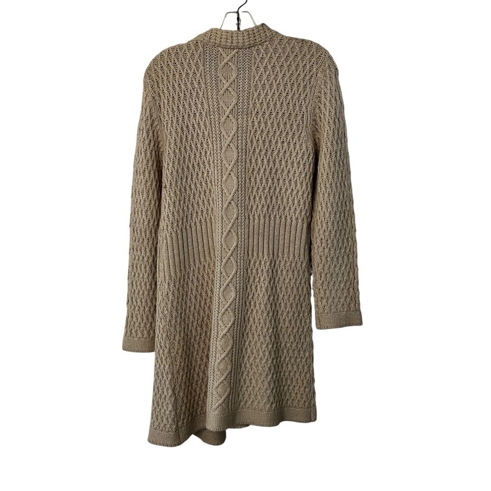 Sigrid Olsen Longline Wool Blend Sweater Duster Cardigan fisherman Cream M - Picture 2 of 11